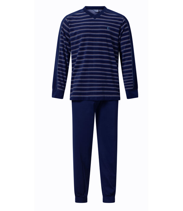 Lunatex Lunatex Gentlemen Jayvano badstof herenpyjama – marineblauw met streepprint (3XL)