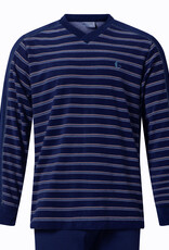 Lunatex Lunatex Gentlemen Jayvano badstof herenpyjama – marineblauw met streepprint (3XL)