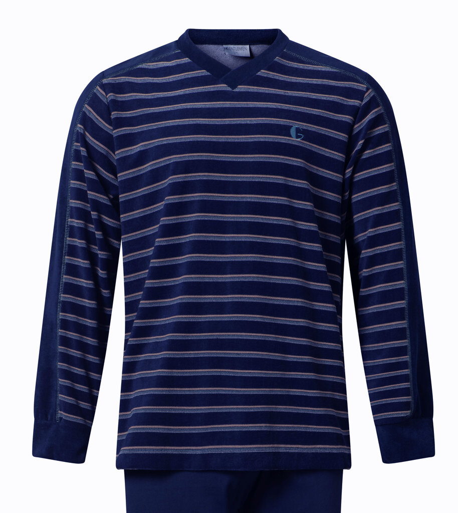 Lunatex Lunatex Gentlemen Jayvano badstof herenpyjama – marineblauw met streepprint (3XL)