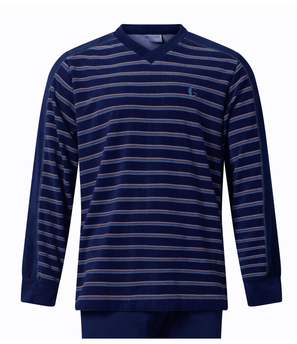 Lunatex Gentlemen Jayvano badstof herenpyjama – marineblauw met streepprint (3XL)