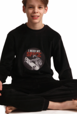 Lunatex Lunatex Outfitter Levin velours jongenspyjama zwart met skateboarder‑print – maten 152‑164