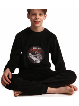 Lunatex Velours Levin jongenspyjama zwart met skateboarder – 152‑164