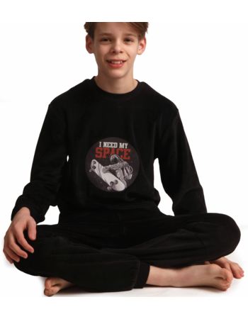 Outfitter Velours Levin jongenspyjama zwart met skateboarder – 152‑164