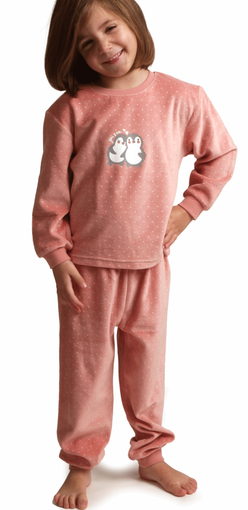 Lunatex Outfitter Velours Peuter Pyjama – Roze Meisjes Pyjama met Pinguïns – €5 korting vanaf €39,95 of €15 vanaf €99,95