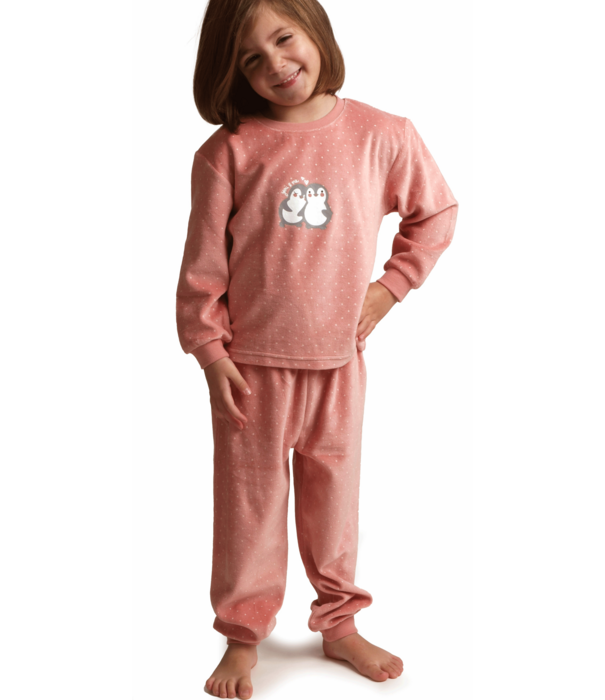 Lunatex Outfitter Velours Peuter Pyjama – Roze Meisjes Pyjama met Pinguïns