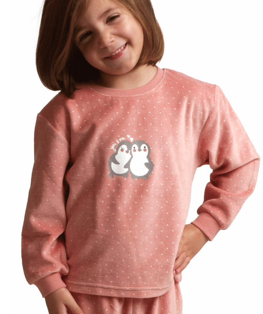 Lunatex Outfitter Velours Peuter Pyjama – Roze Meisjes Pyjama met Pinguïns – €5 korting vanaf €39,95 of €15 vanaf €99,95