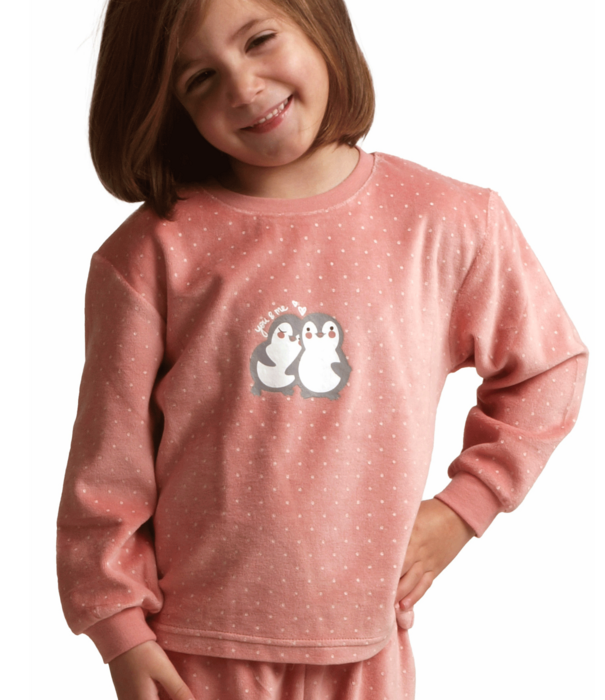 Lunatex Outfitter Velours Peuter Pyjama – Roze Meisjes Pyjama met Pinguïns