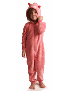 Lunatex Cocodream Cezanne coral fleece onesie kleur roze met fantasieprint kleur ivoor