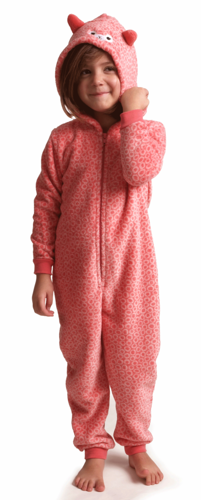 Lunatex Cocodream Cezanne coral fleece onesie kleur roze met fantasieprint kleur ivoor