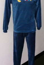 Lunatex Outfitter Mylo velours jongenspyjama kleur blauw gestreept maten 152 t/m 164