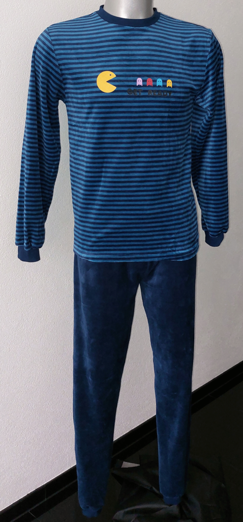 Lunatex Outfitter Mylo velours jongenspyjama kleur blauw gestreept maten 152 t/m 164
