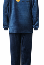 Lunatex Outfitter Mylo velours jongenspyjama kleur blauw gestreept maten 152 t/m 164