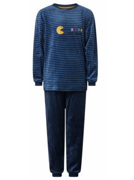Lunatex Outfitter Mylo velours jongenspyjama kleur blauw gestreept maten 152  t/m 164