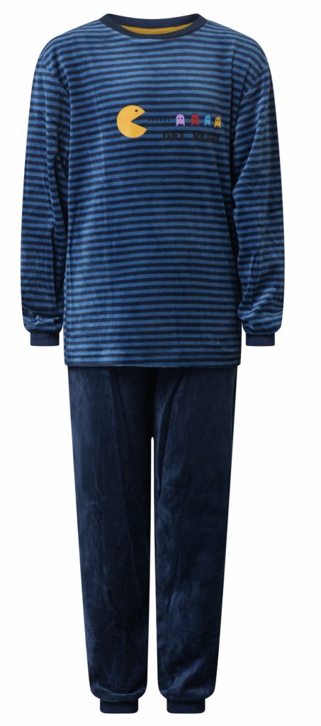Lunatex Outfitter Mylo velours jongenspyjama kleur blauw gestreept maten 152 t/m 164
