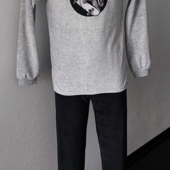 Levin velours jongenspyjama grijs mêlee – maat 140‑164