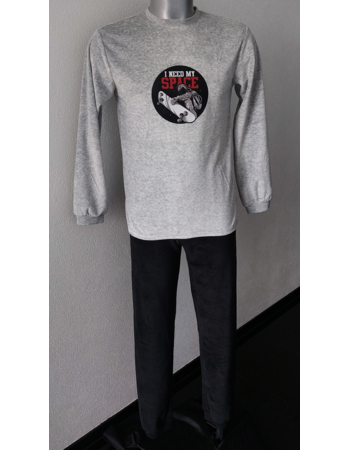 Outfitter Levin velours jongenspyjama grijs mêlee – maat 140‑164