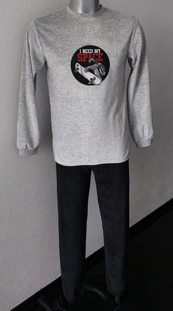 Lunatex Outfitter Levin velours jongens pyjama, kleur zwart, mt 152 of 164