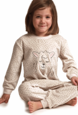 Lunatex Outfitter Novi velours meisjes pyjama, kleur ecru met afbeelding Lama, mt 92 t/m 116