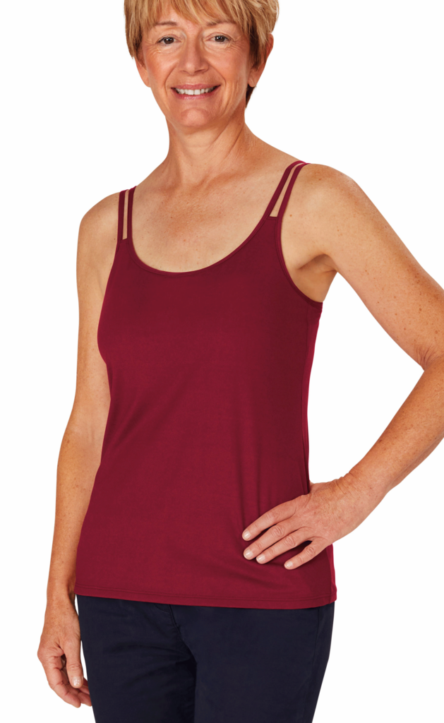Amoena  Amoena Valletta top Tibetan Red – zachte TENCEL™ Modal prothese top zonder beugel – €5 korting vanaf €39,95 en €15 korting vanaf €99,95