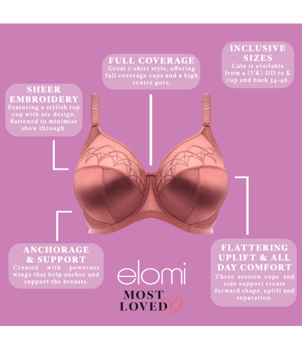 Elomi  Elomi Cate stevige beugel bh in Rosewood (Oudroze) met fantasieborduursel en extra steun