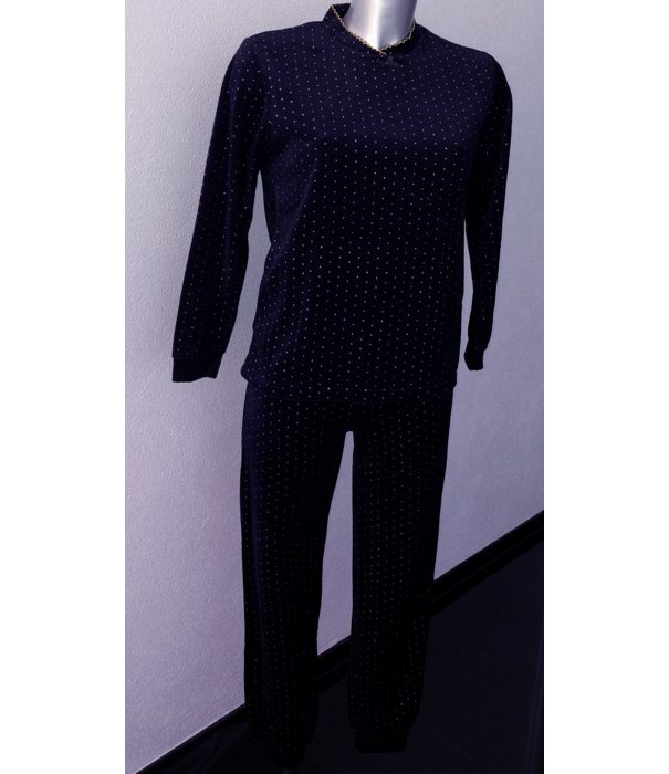 Lunatex Lunatex  Feline velours meisjespyjama zwart stip goudkleur