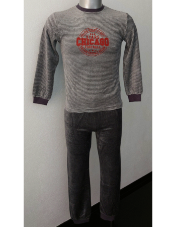 Lunatex Chicago  velours jongenspyjama kleur grijs gestreept mt 152 of blauw gestreept mt 128