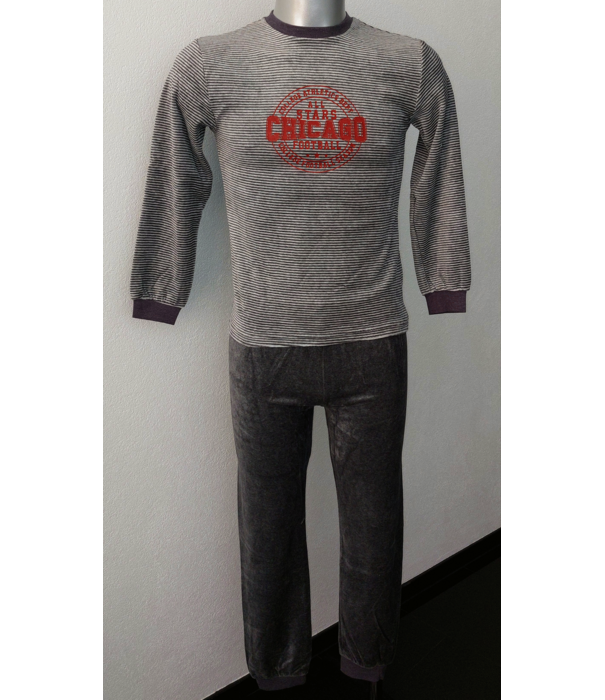 Lunatex Lunatex  Chicago velours jongenspyjama kleur grijs gestreept mt 152 of blauw gestreept mt 128