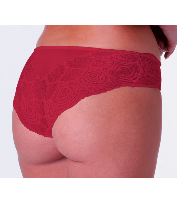 Wonderbra Wanderbra Glamorous Refined Shorty kleur rood met borduursel in bloemenprint & zilverkleurig lurex de maten S-38 t/m  XL-44