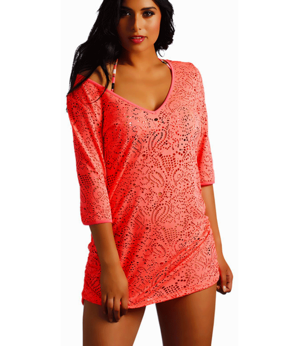 Sapph Sapph Bonaire tuniek in zachte bi‑stretch stof – kleur grapefruit (lichte koraal)