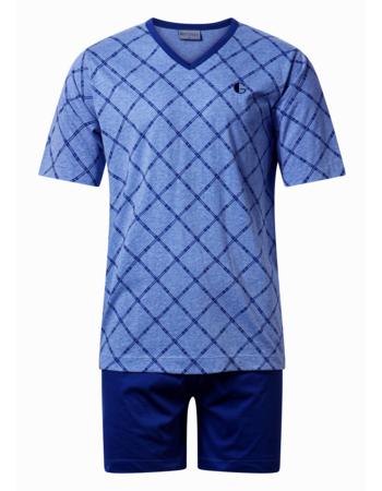 Brayden katoenen heren shortama licht blue met indigo blauw gecombineerd mt M t/m 3XL