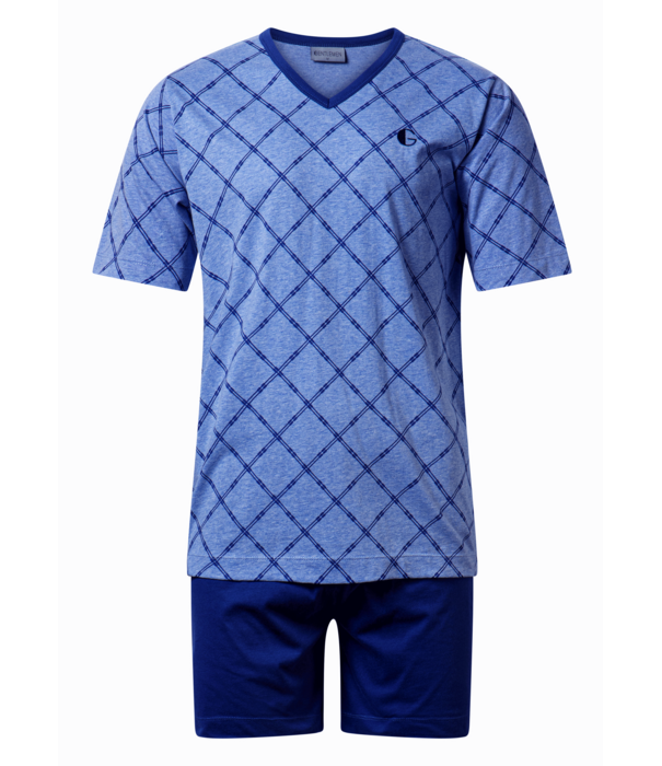 Lunatex  Brayden katoenen heren shortama kleur licht blauw gecombineerd met indigo blauw mt M t/m 3XL