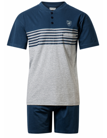 Lunatex Daylano katoenen heren shortama kleur petrol blauw met grijs gecombineerd mt M t/m XXL