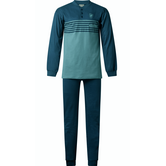 Outfitter Lenn Herenpyjama Katoen – Lichtgroen met Petrol