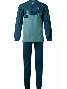 Lunatex Outfitter Lenn Herenpyjama Katoen – Lichtgroen met Petrol