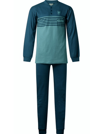 Outfitter Lenn Herenpyjama Katoen – Lichtgroen met Petrol