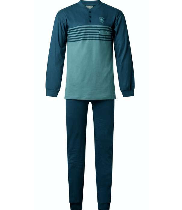 Lunatex Outfitter Lenn Herenpyjama Katoen – Lichtgroen met Petrol