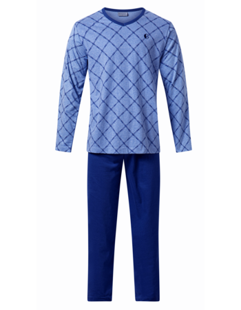 Lunatex Gentlemen Bodhi herenpyjama lichtblauw/marine