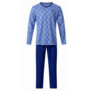 Lunatex Gentlemen Bodhi herenpyjama – single jersey katoen, lichtblauw met marine ruitprint
