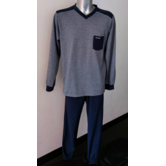 Lunatex Garcia katoenen Single jersey herenpyjama marineblauw gecombineerd met wit