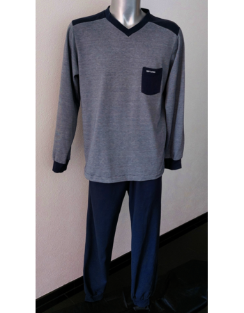 Lunatex  Garcia katoenen Single jersey herenpyjama marineblauw gecombineerd met wit