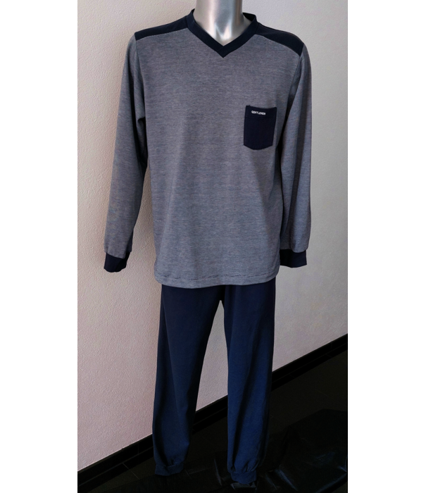 Lunatex Lunatex Garcia katoenen Single jersey herenpyjama marineblauw gecombineerd met wit