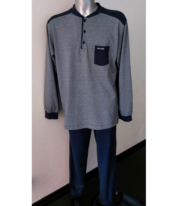 Lunatex Lunatex Garcia katoenen Single jersey herenpyjama marineblauw gecombineerd met wit