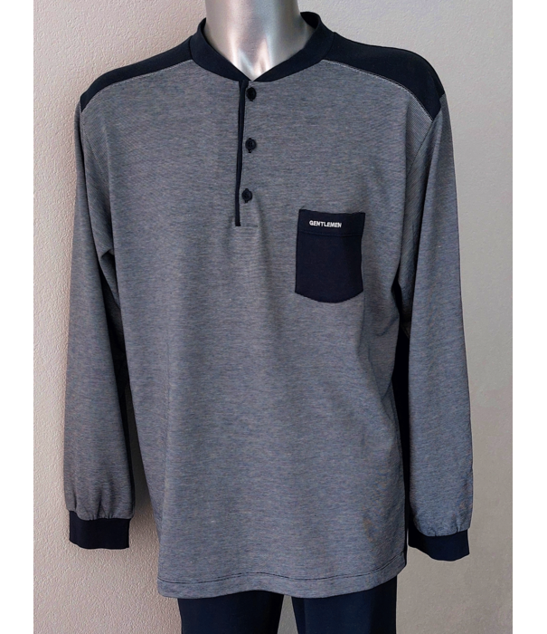 Lunatex Lunatex Garcia katoenen Single jersey herenpyjama marineblauw gecombineerd met wit