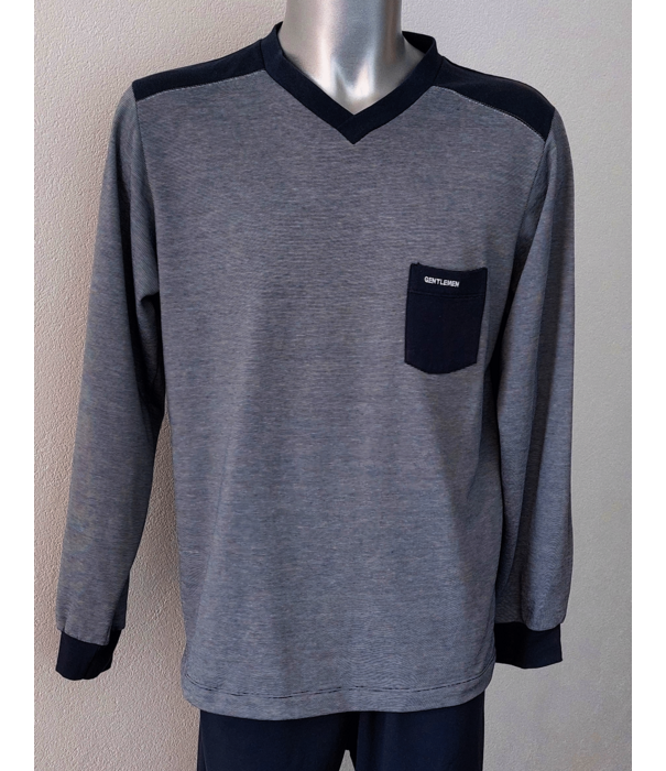 Lunatex Lunatex Garcia katoenen Single jersey herenpyjama marineblauw gecombineerd met wit