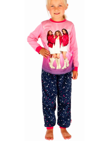K3 Meisjes pyjama  jasje kleur roze velours & broek antracietgrijs met print fleecestof