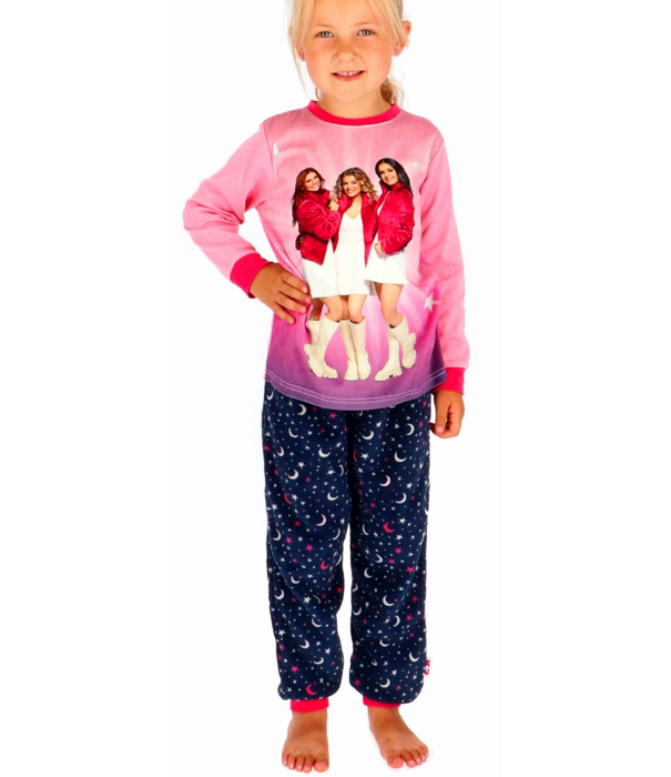 Studio 100 K3 Meisjes pyjama  jasje kleur roze velours & broek antracietgrijs met print fleecestof