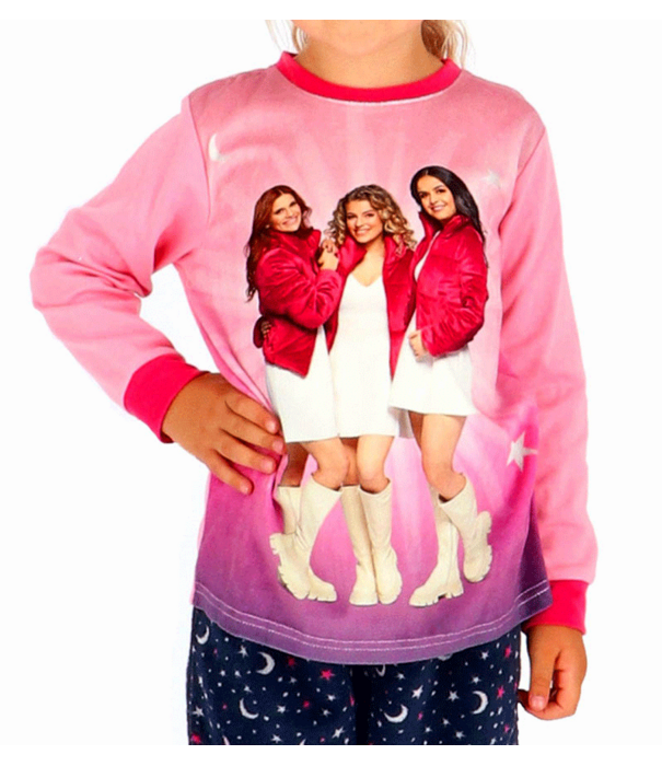 Studio 100 K3 Meisjes pyjama  jasje kleur roze velours & broek antracietgrijs met print fleecestof