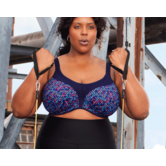Elomi Energise sport‑bh met bredere beugel – navy met geo‑print – in grote maten