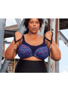 Elomi lingerie  Energise SportBh met beugel kleur blauw met geoprint