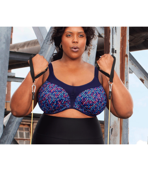 Elomi  Elomi Energise sport‑bh met bredere beugel – navy met geo‑print – in grote maten